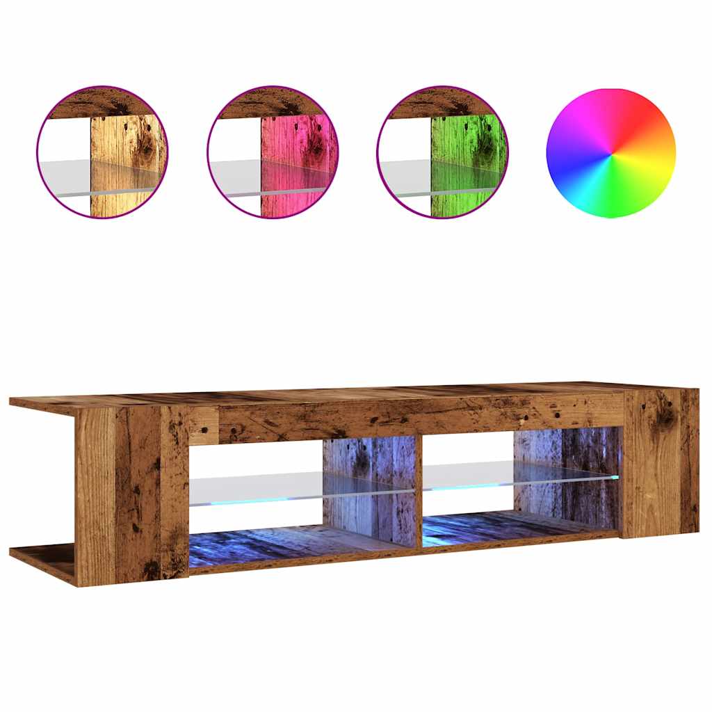 vidaXL Mueble TV luces LED madera ingeniería envejecida 135x39x30 cm