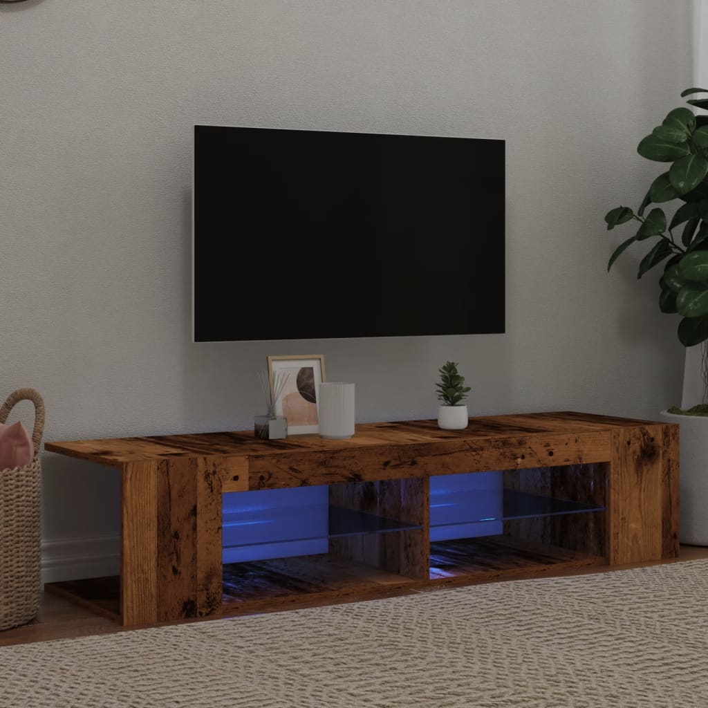 vidaXL Mueble TV luces LED madera ingeniería envejecida 135x39x30 cm