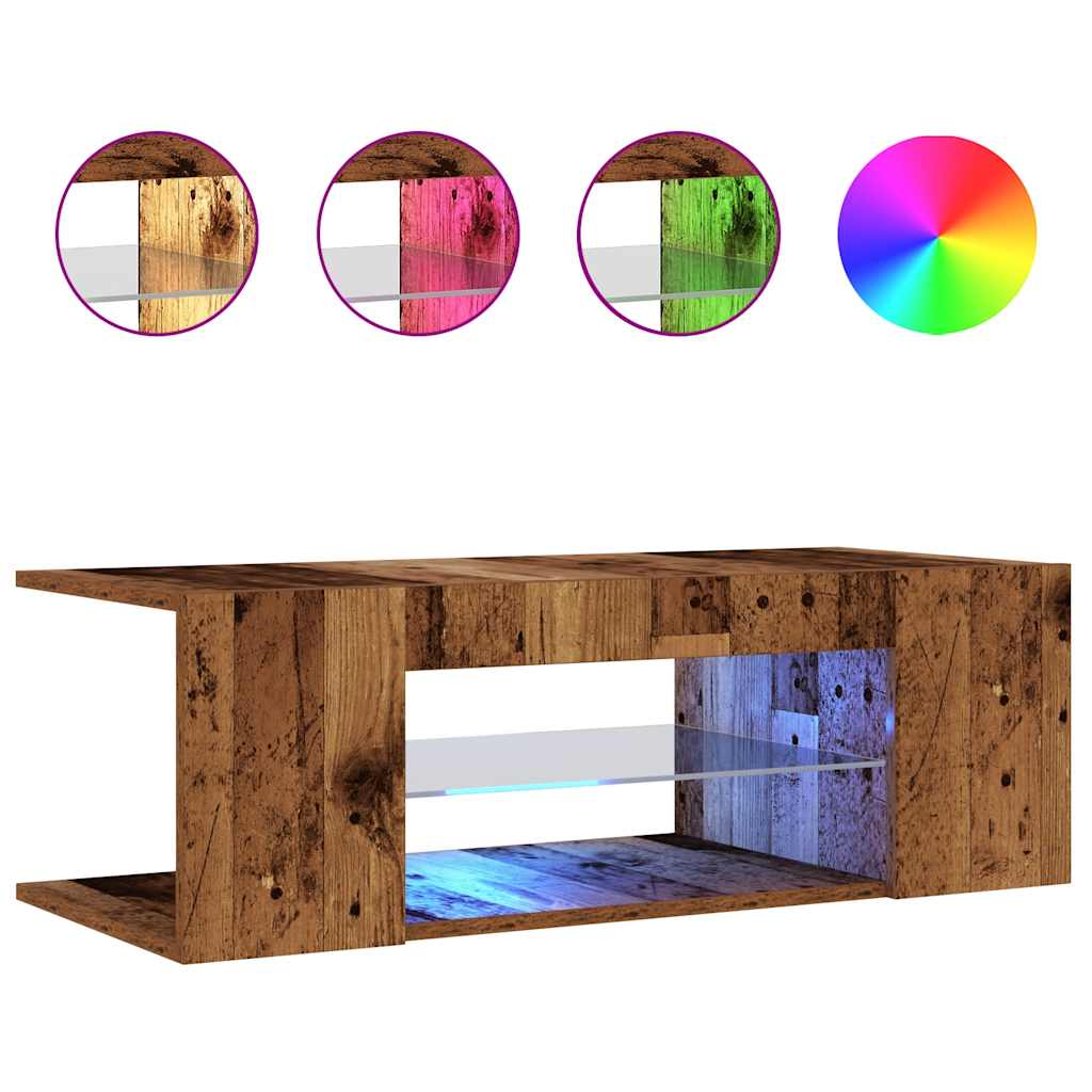 vidaXL Mueble TV luces LED madera ingeniería envejecida 90x39x30 cm