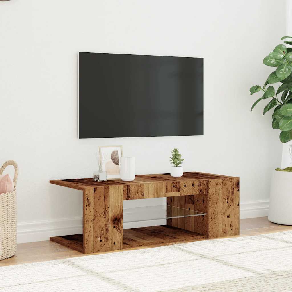 vidaXL Mueble TV luces LED madera ingeniería envejecida 90x39x30 cm