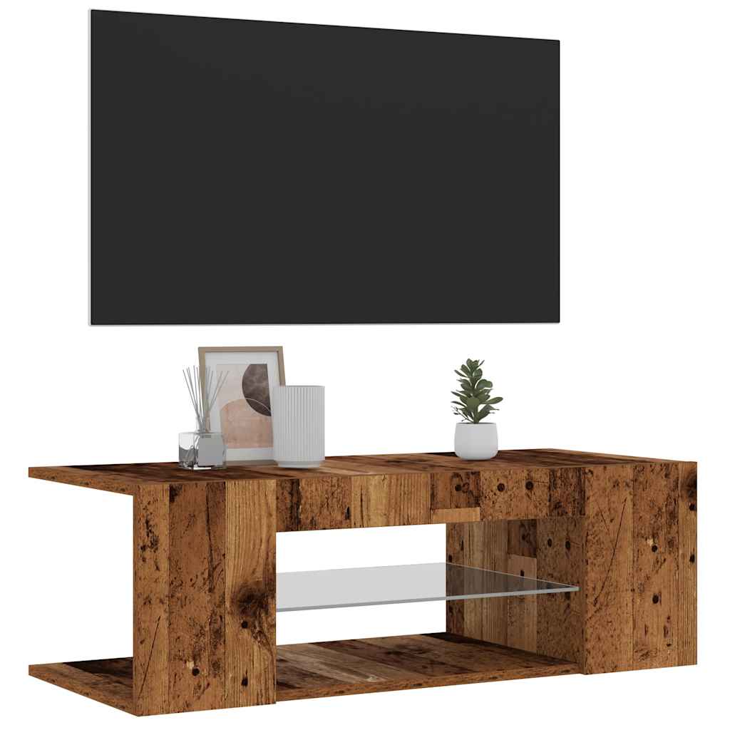 vidaXL Mueble TV luces LED madera ingeniería envejecida 90x39x30 cm