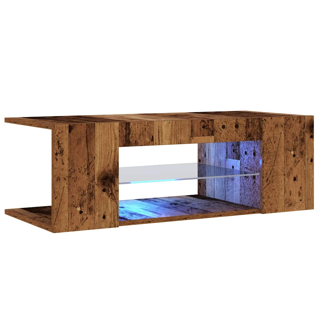 vidaXL Mueble TV luces LED madera ingeniería envejecida 90x39x30 cm