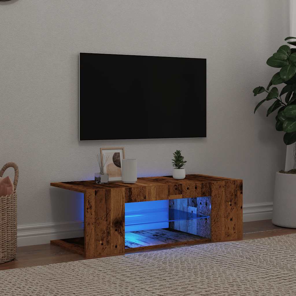 vidaXL Mueble TV luces LED madera ingeniería envejecida 90x39x30 cm