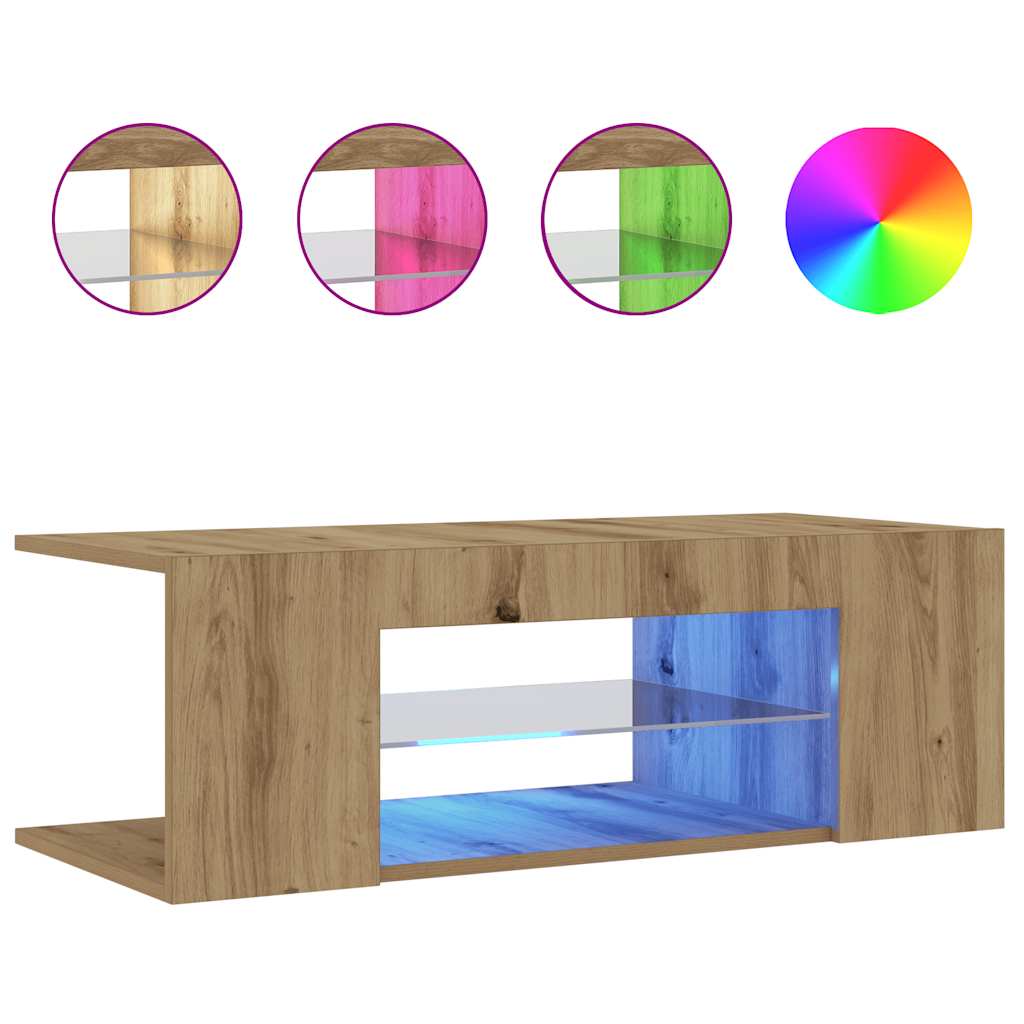 vidaXL Mueble de TV luces LED madera roble artisan 90x39x30 cm