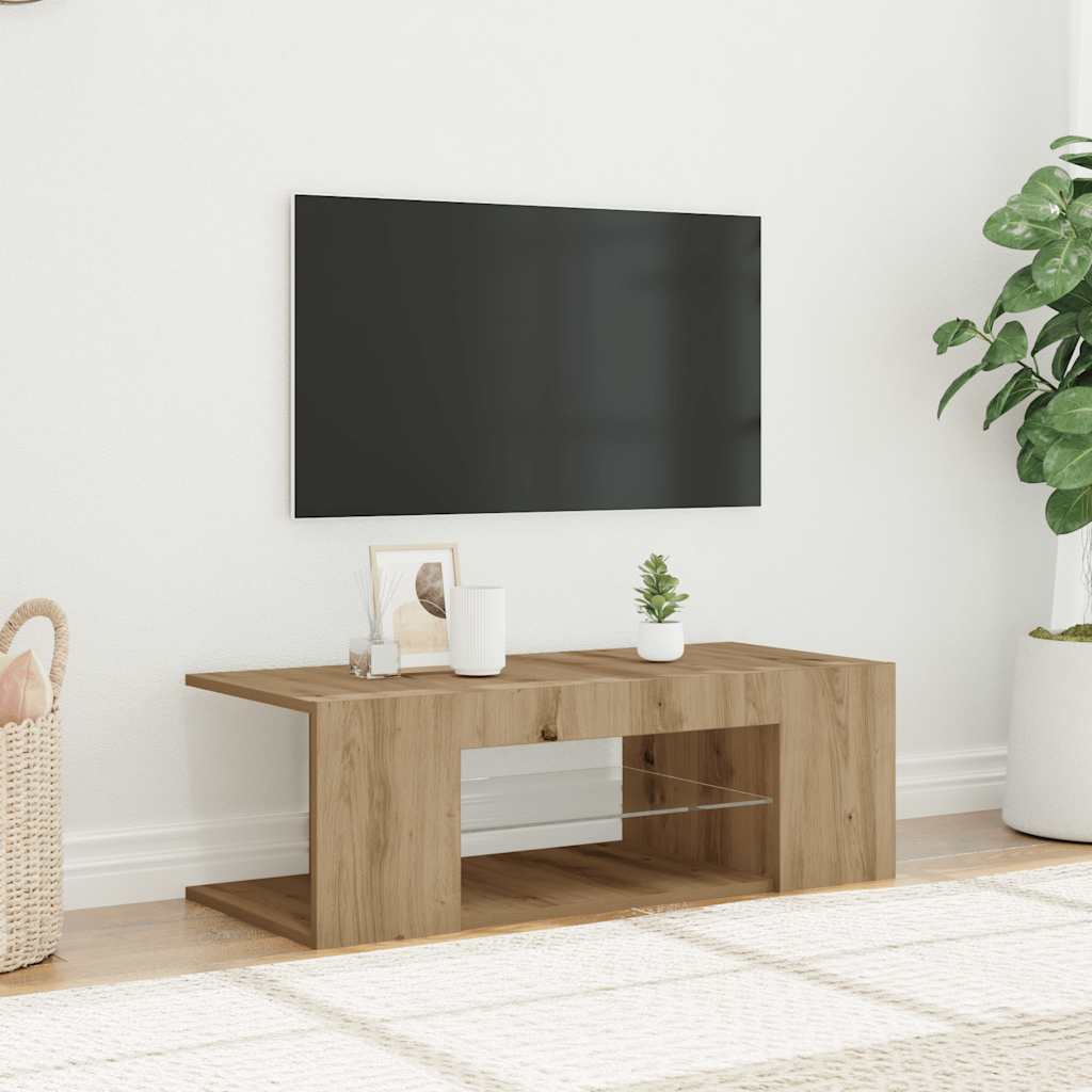 vidaXL Mueble de TV luces LED madera roble artisan 90x39x30 cm