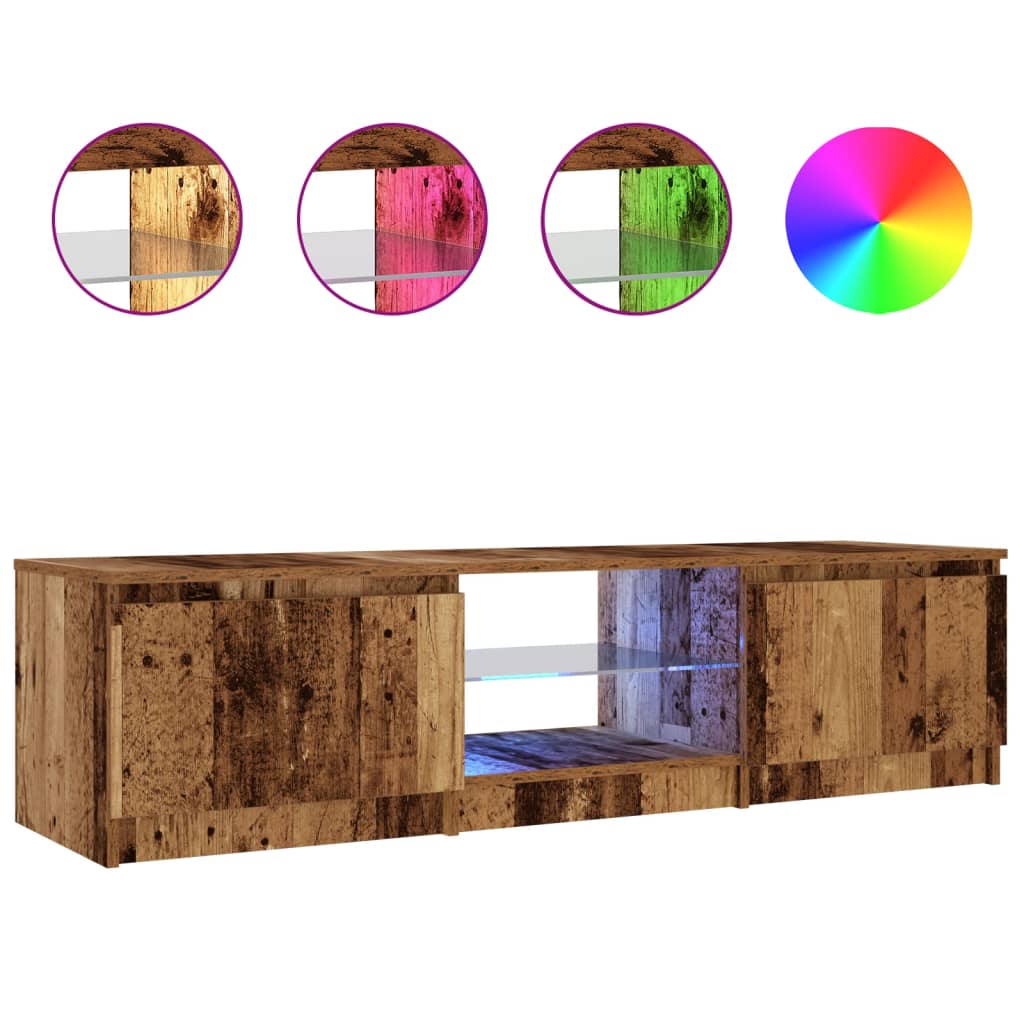 vidaXL Mueble TV luces LED madera ingeniería envejecida 140x40x35,5 cm