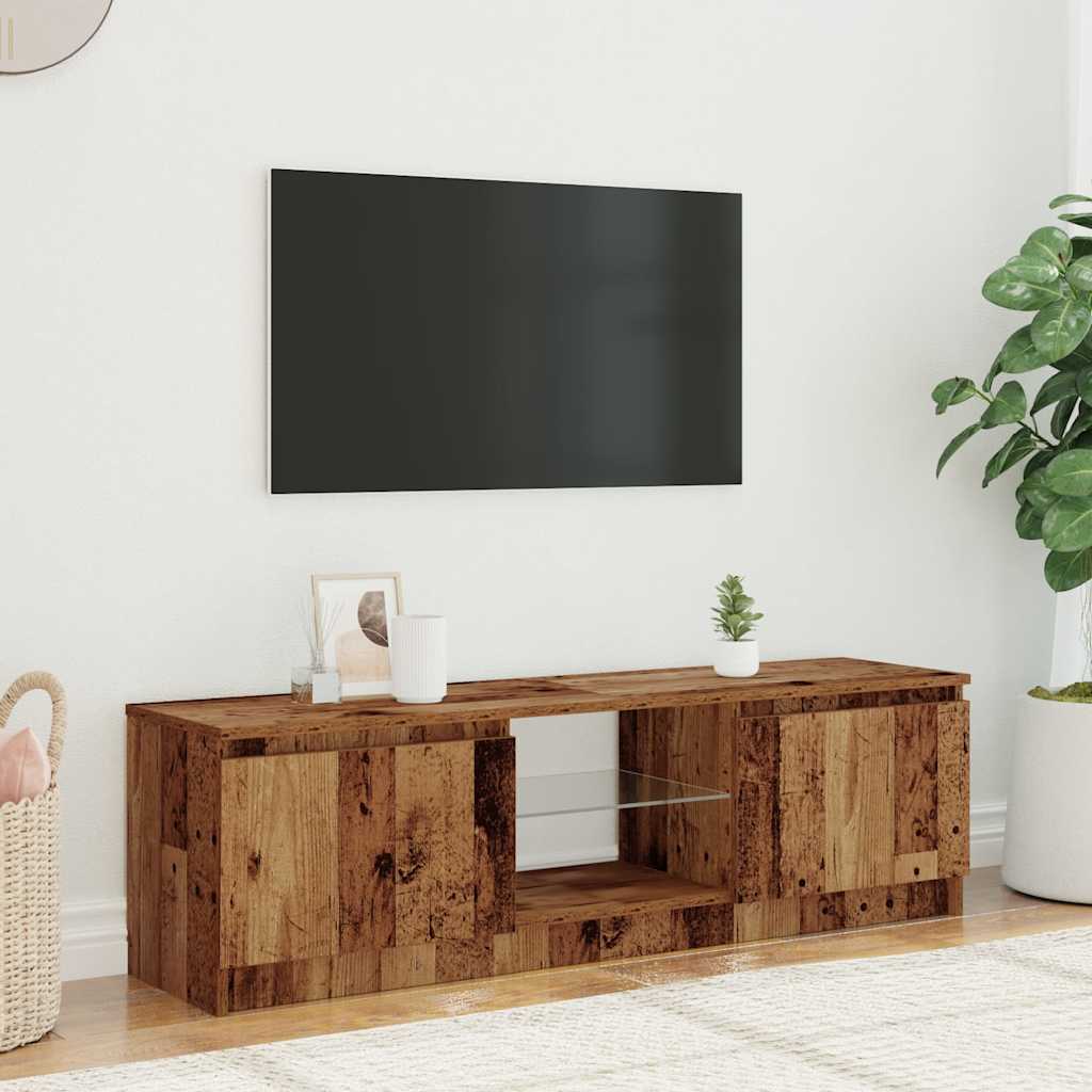 vidaXL Mueble TV luces LED madera ingeniería envejecida 140x40x35,5 cm