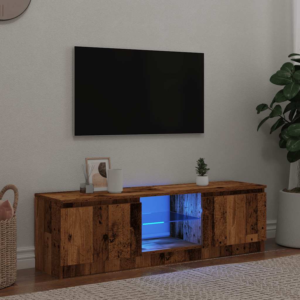 vidaXL Mueble TV luces LED madera ingeniería envejecida 140x40x35,5 cm