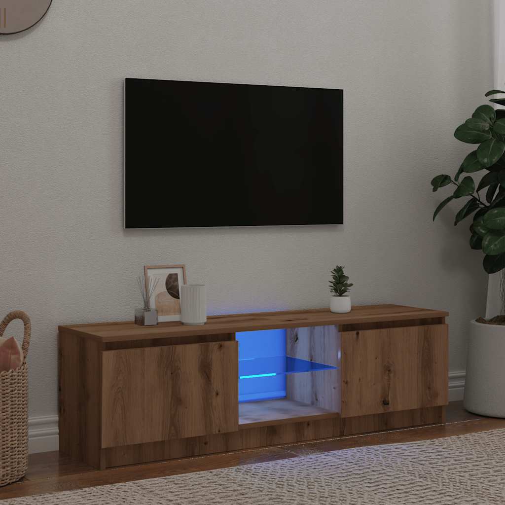 vidaXL Mueble de TV luces LED madera roble artisan 140x40x35,5 cm