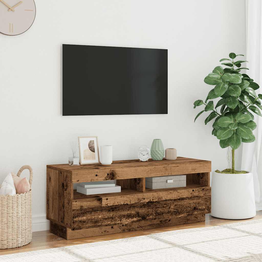 vidaXL Mueble TV luces LED madera ingeniería envejecida 100x35x40 cm