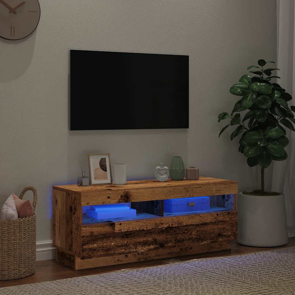 vidaXL Mueble TV luces LED madera ingeniería envejecida 100x35x40 cm