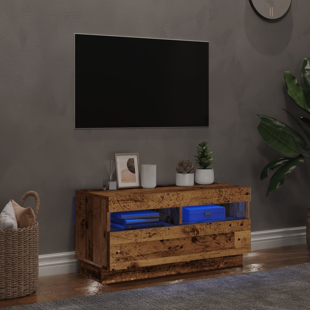 vidaXL Mueble TV luces LED madera ingeniería envejecida 80x35x40 cm