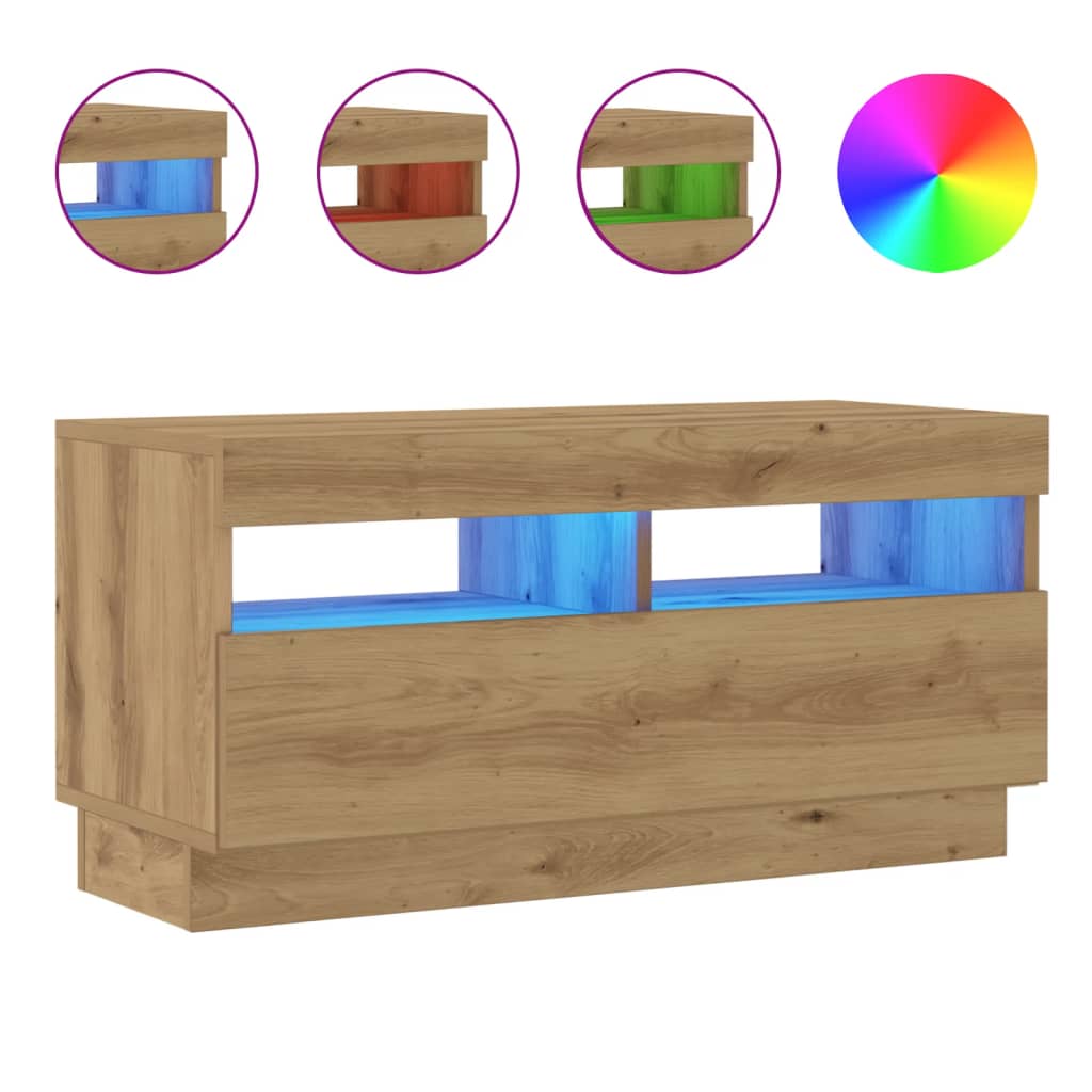 vidaXL Mueble TV luces LED madera ingeniería roble artisan 80x35x40 cm