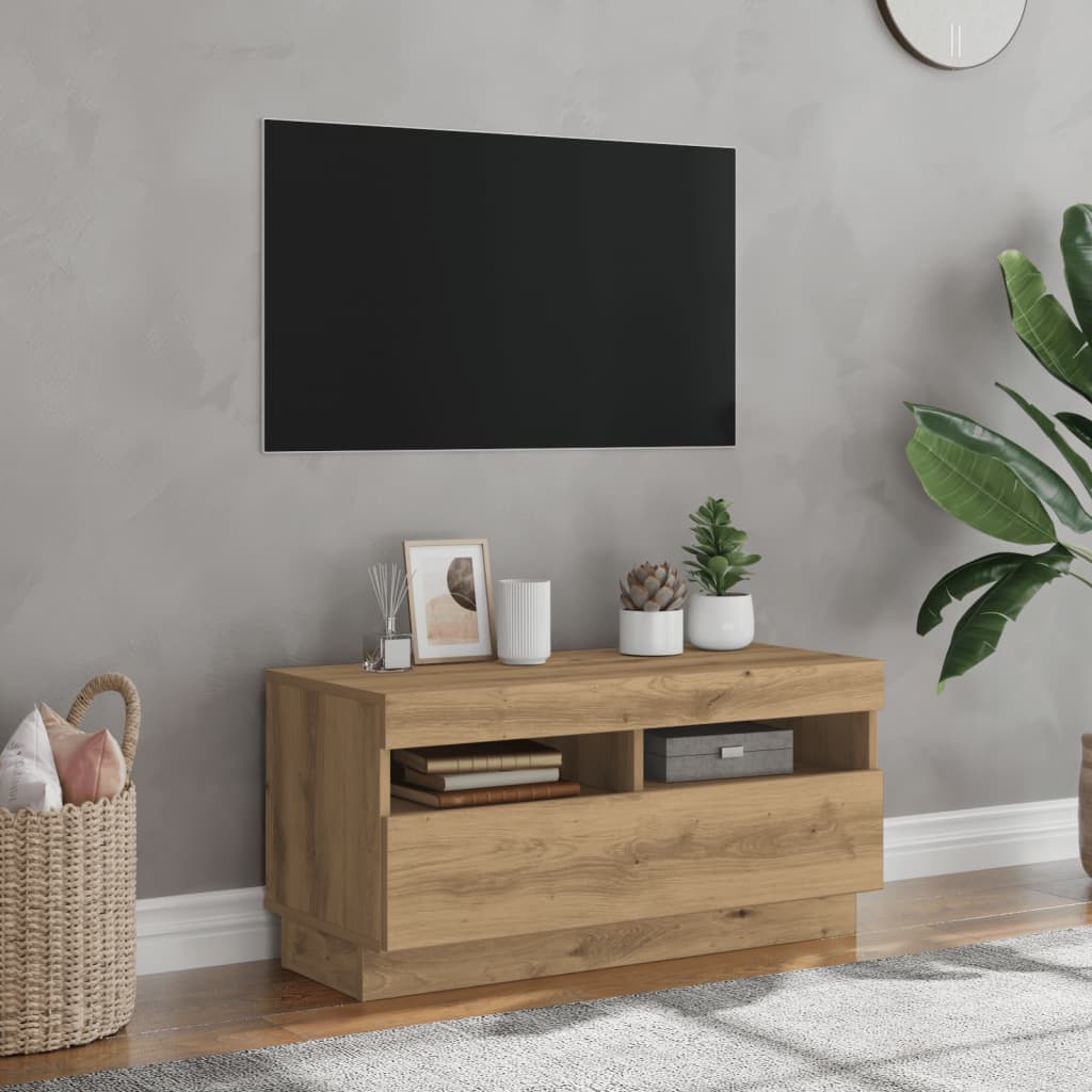 vidaXL Mueble TV luces LED madera ingeniería roble artisan 80x35x40 cm