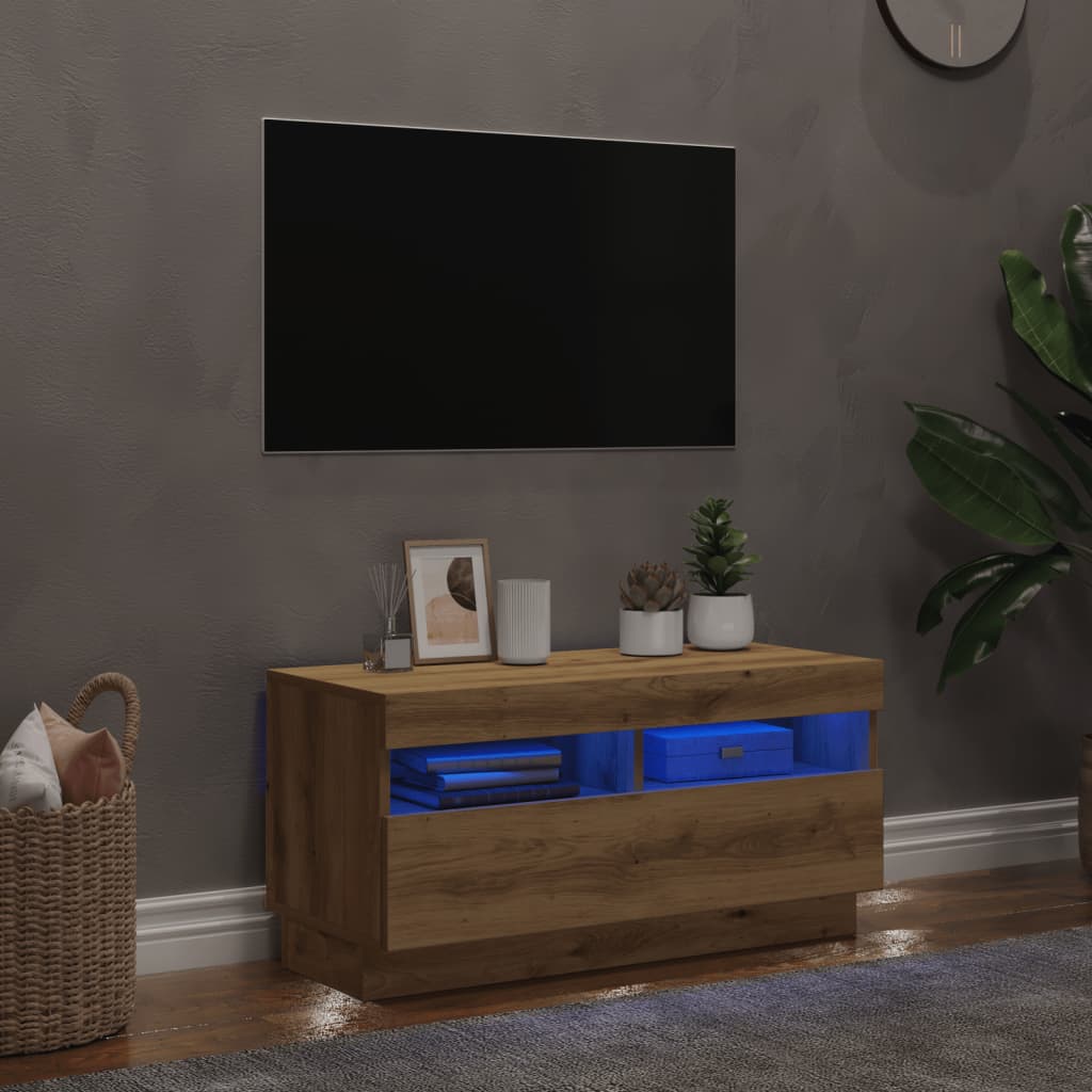 vidaXL Mueble TV luces LED madera ingeniería roble artisan 80x35x40 cm