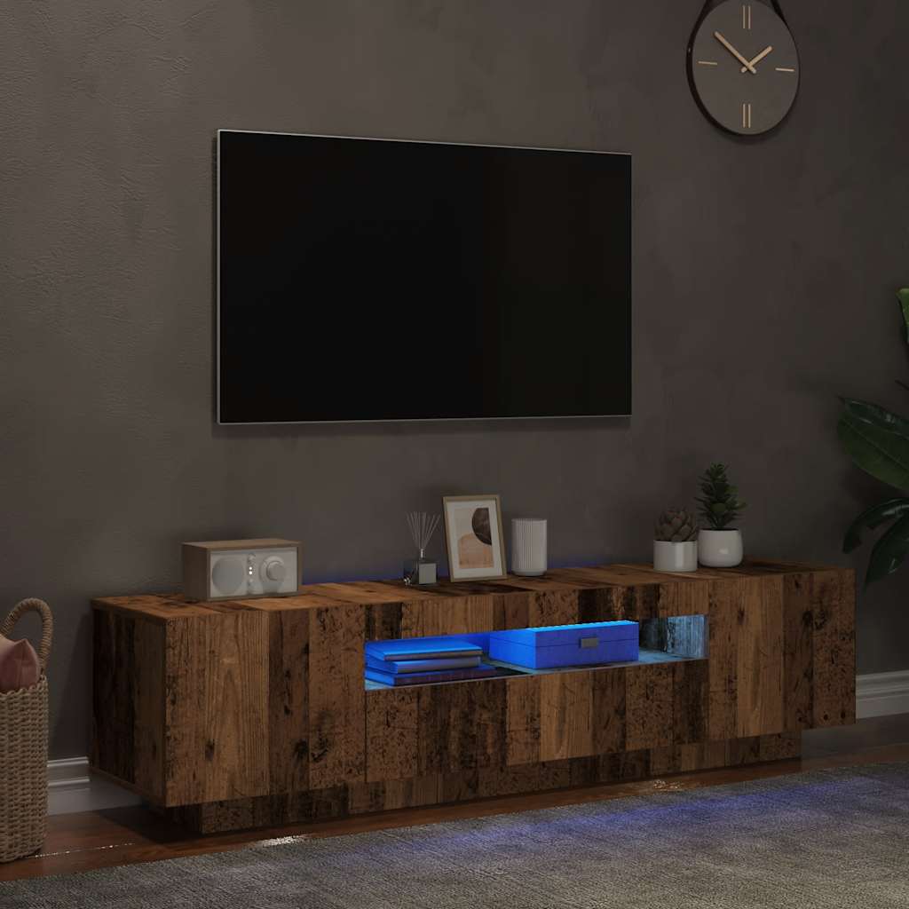 vidaXL Mueble TV luces LED madera ingeniería envejecida 160x35x40 cm