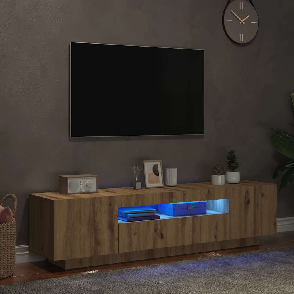 vidaXL Mueble de TV luces LED madera roble artisan 160x35x40 cm