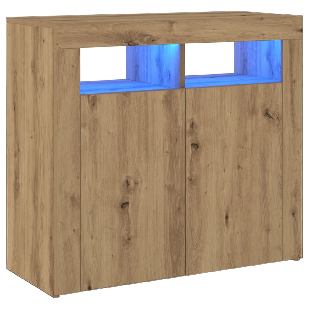 vidaXL Aparador luces LED madera ingeniería roble artisan 80x35x75 cm