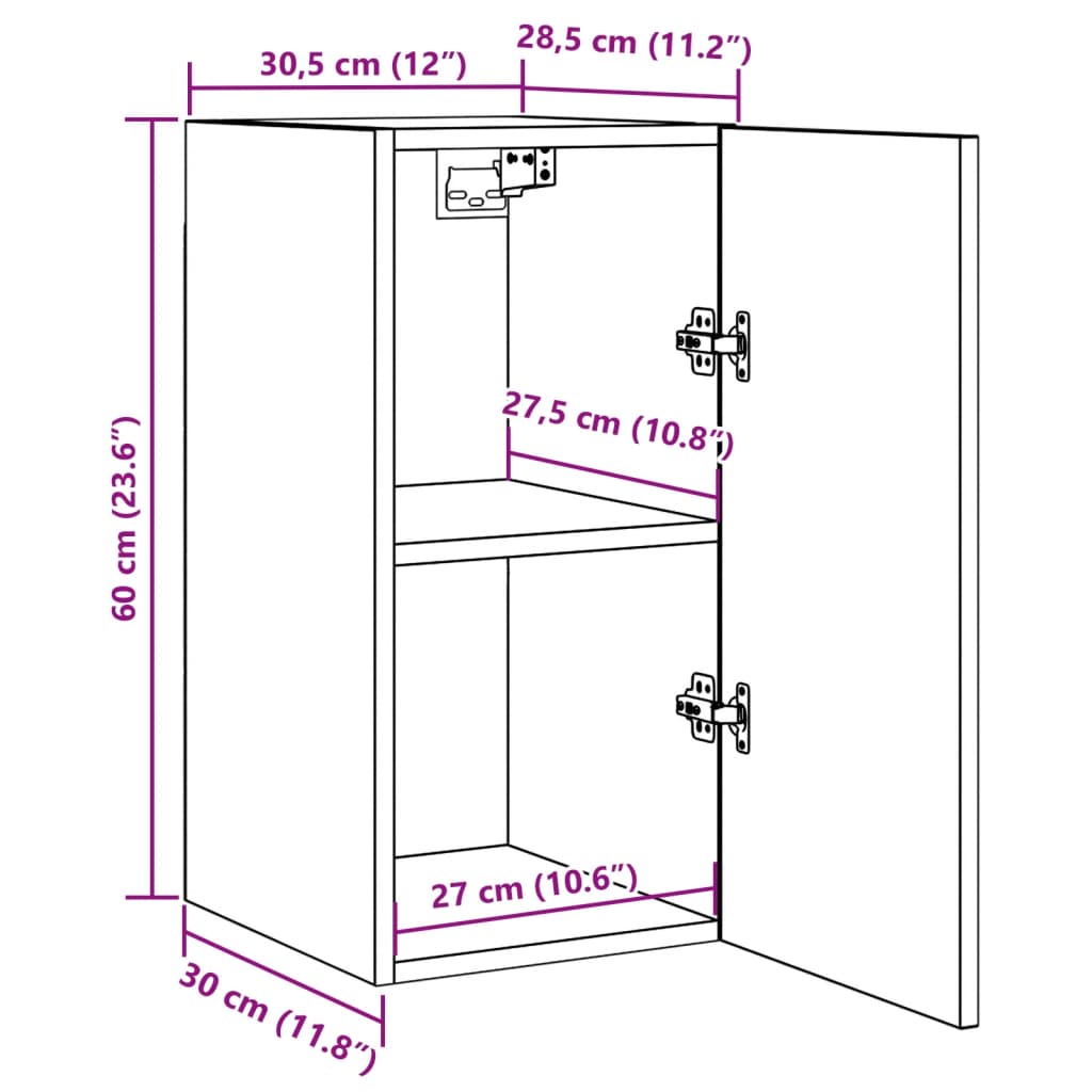 vidaXL Mueble de TV madera de ingeniería roble artisan 30,5x30x60 cm