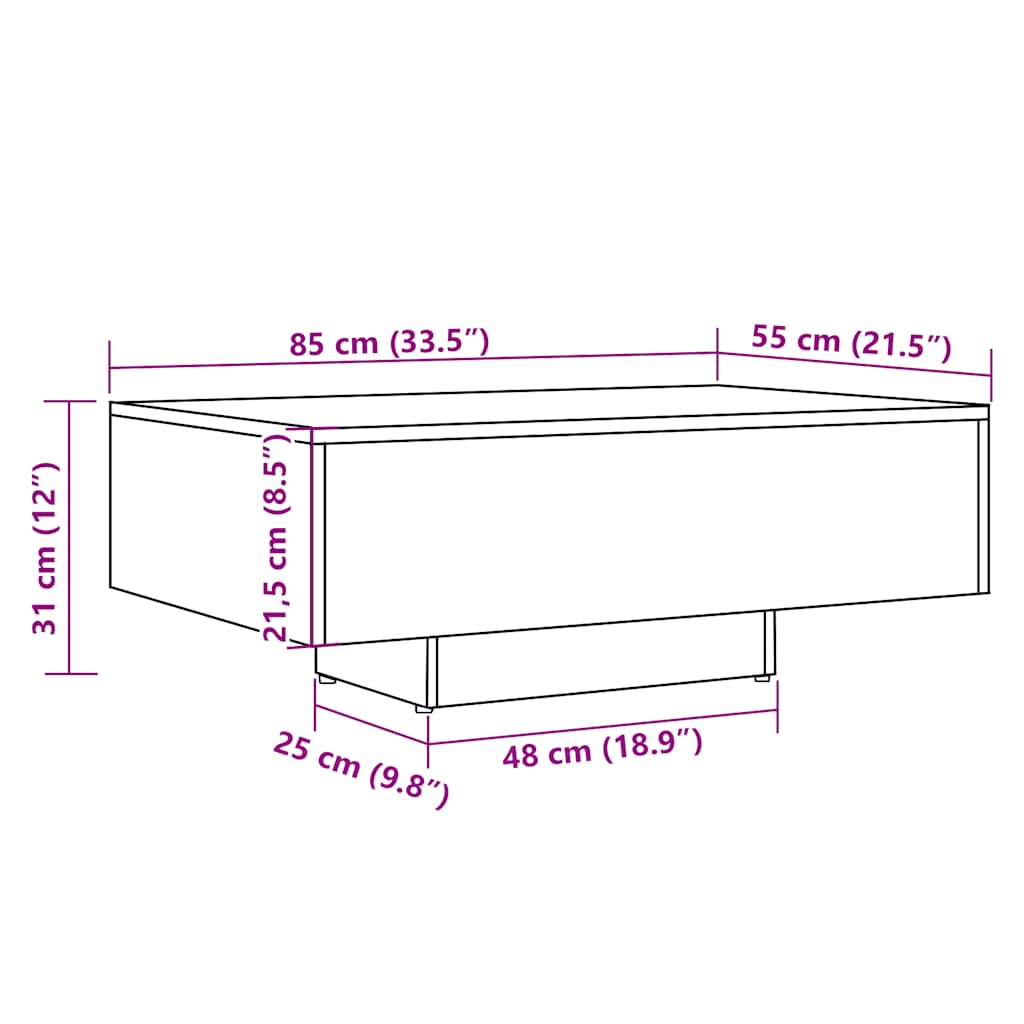 vidaXL Mesa de centro madera ingeniería madera envejecida 85x55x31 cm