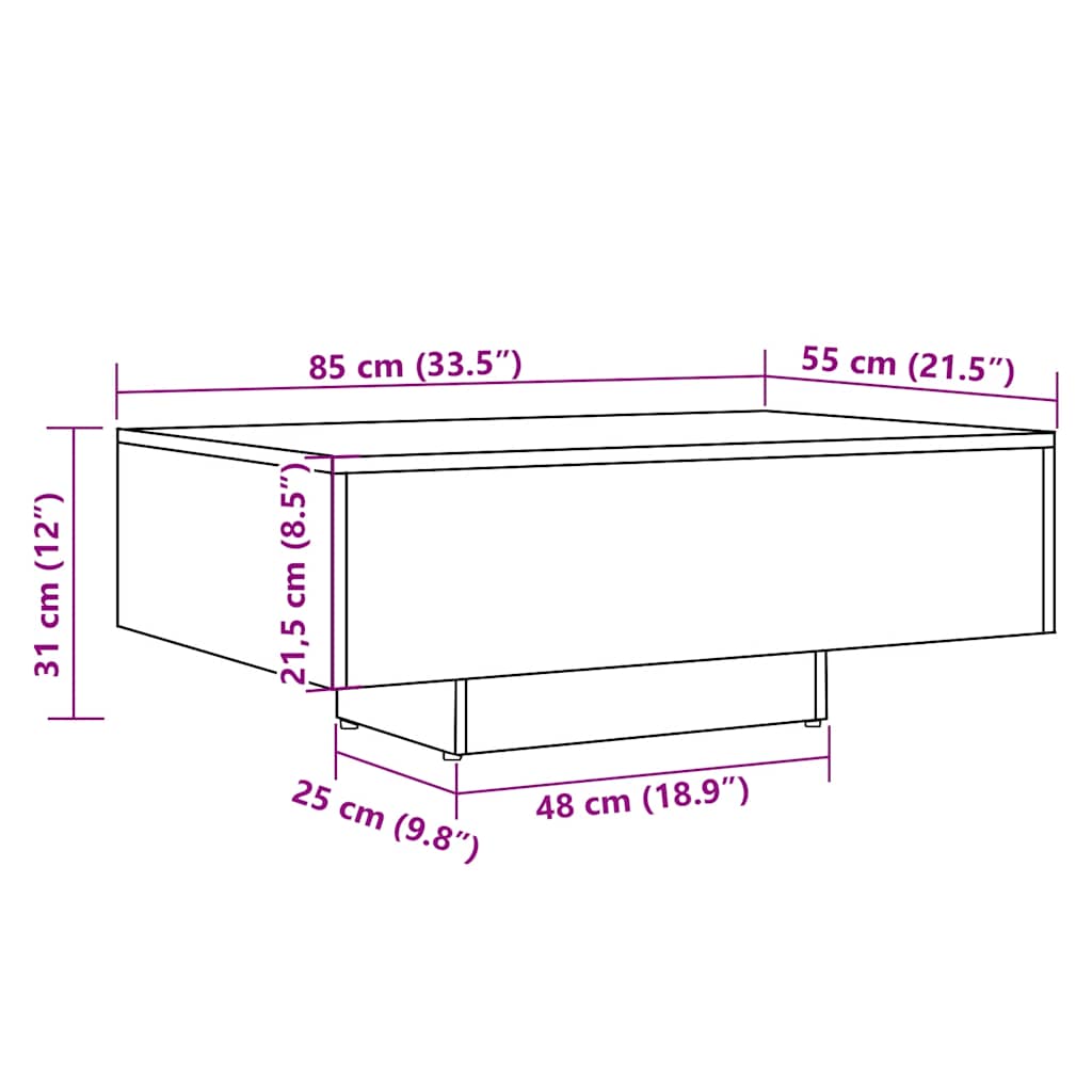 vidaXL Mesa de centro madera ingeniería roble artisan 85x55x31 cm