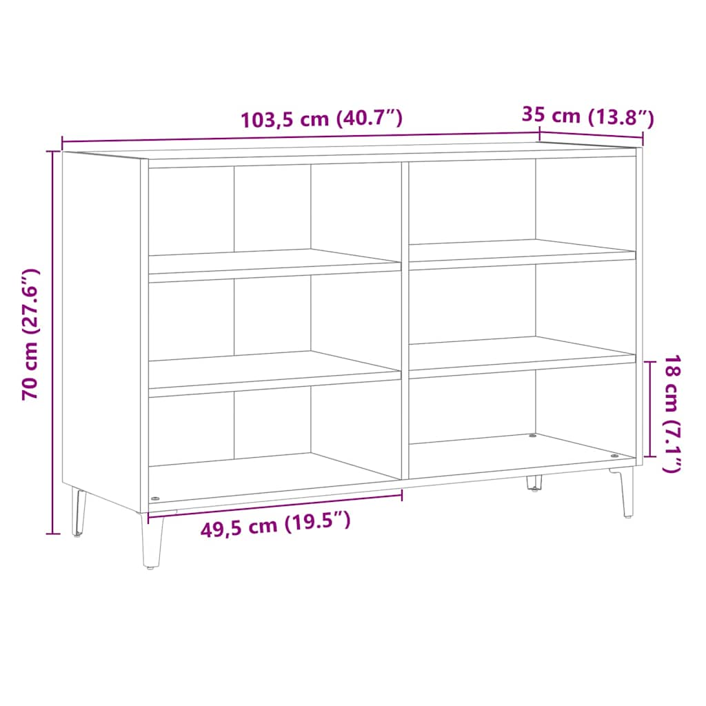 vidaXL Aparador de madera de ingeniería roble artisan 103,5x35x70 cm