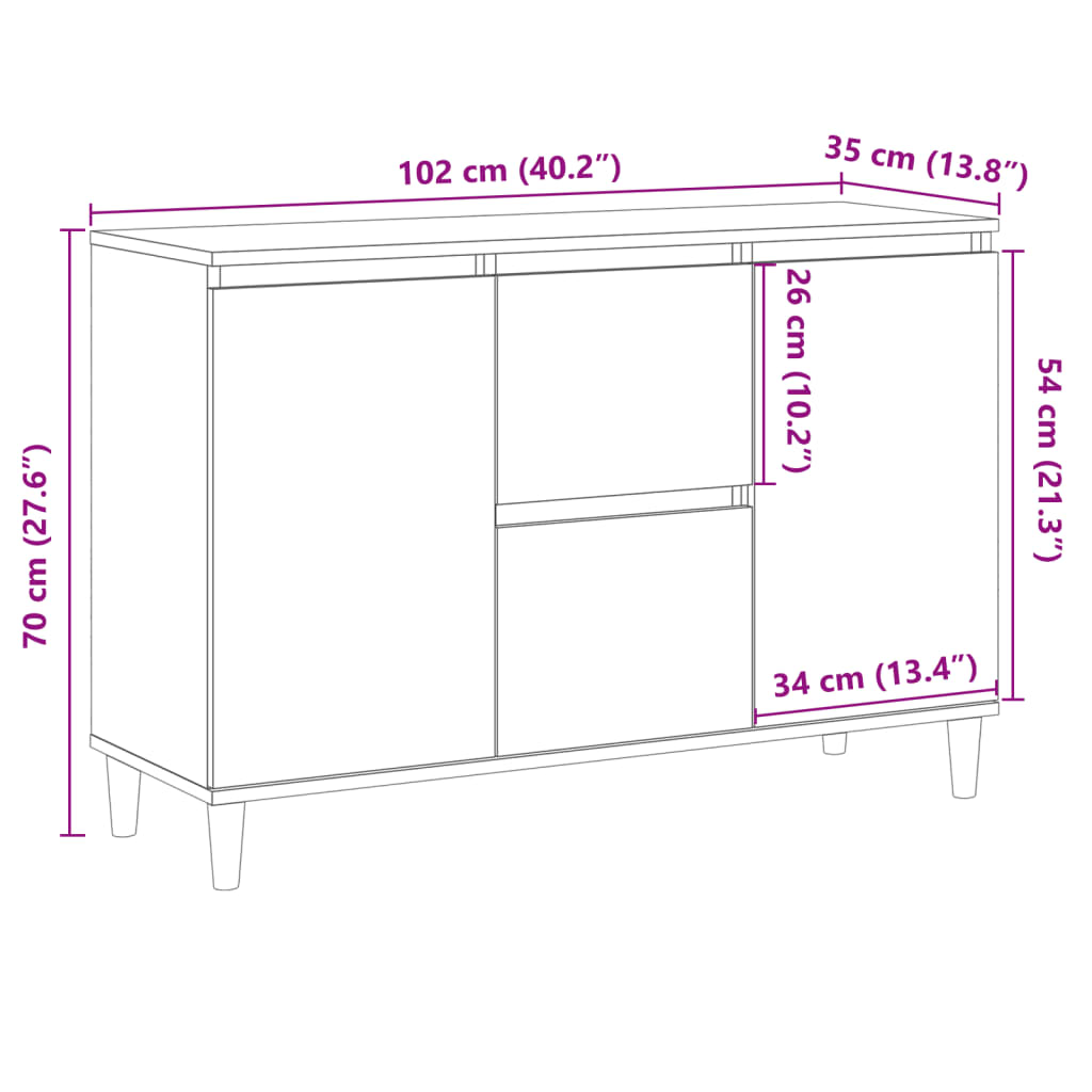 vidaXL Aparador de madera de ingeniería envejecida 102x35x70 cm