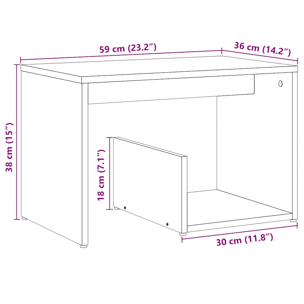 vidaXL Mesa auxiliar de madera contrachapada envejecida 59x36x38 cm