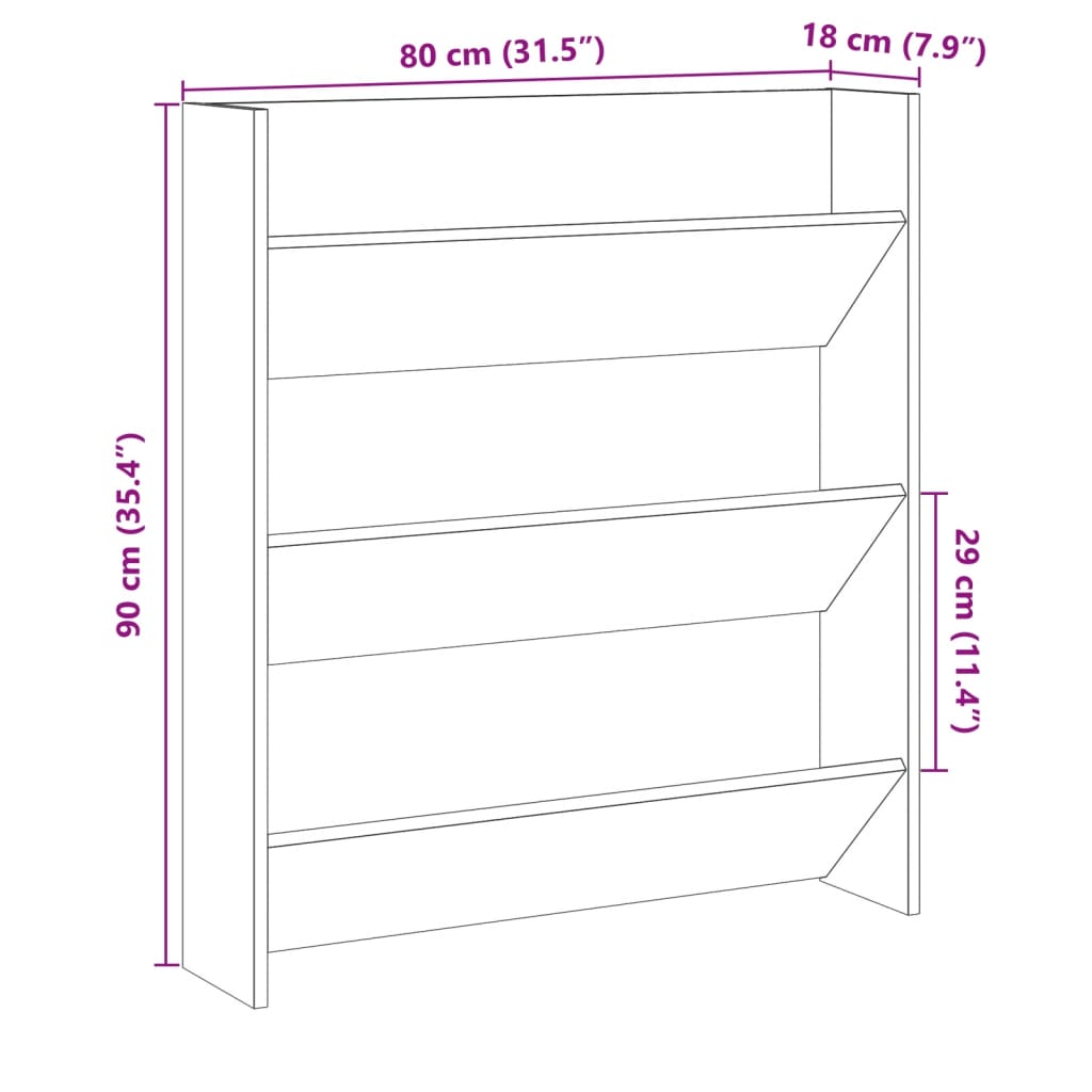 vidaXL Zapatero de pared madera de ingeniería envejecida 80x18x90 cm