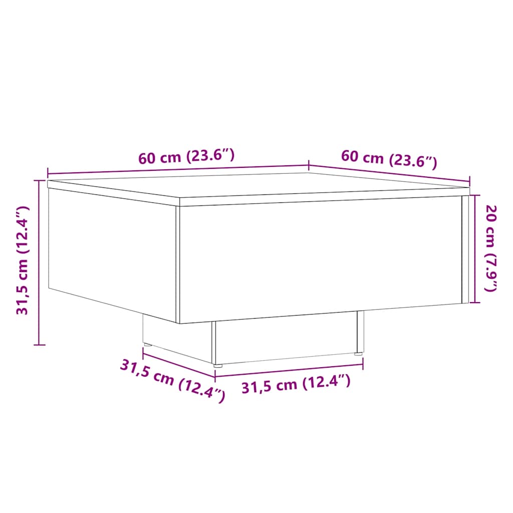 vidaXL Mesa de centro madera de ingeniería envejecida 60x60x31,5 cm