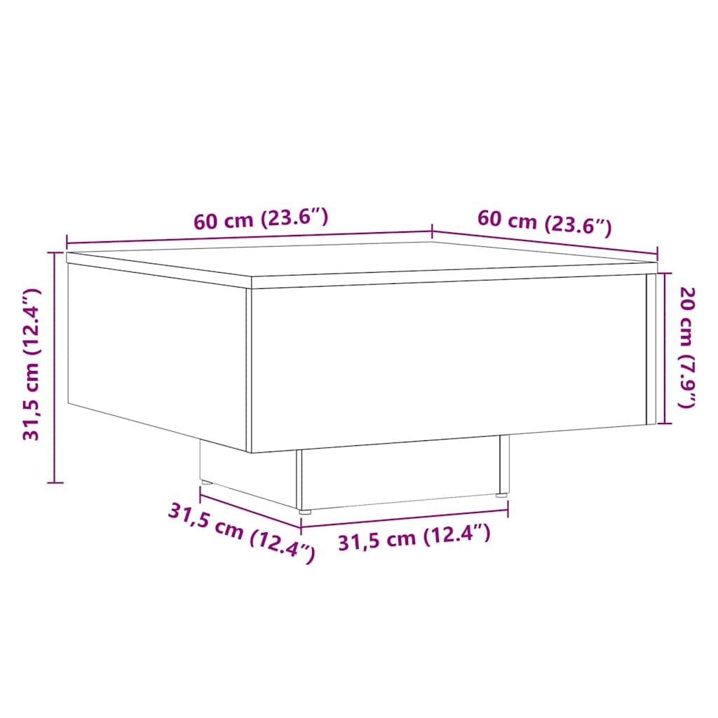 vidaXL Mesa de centro madera de ingeniería roble artisan 60x60x31,5 cm