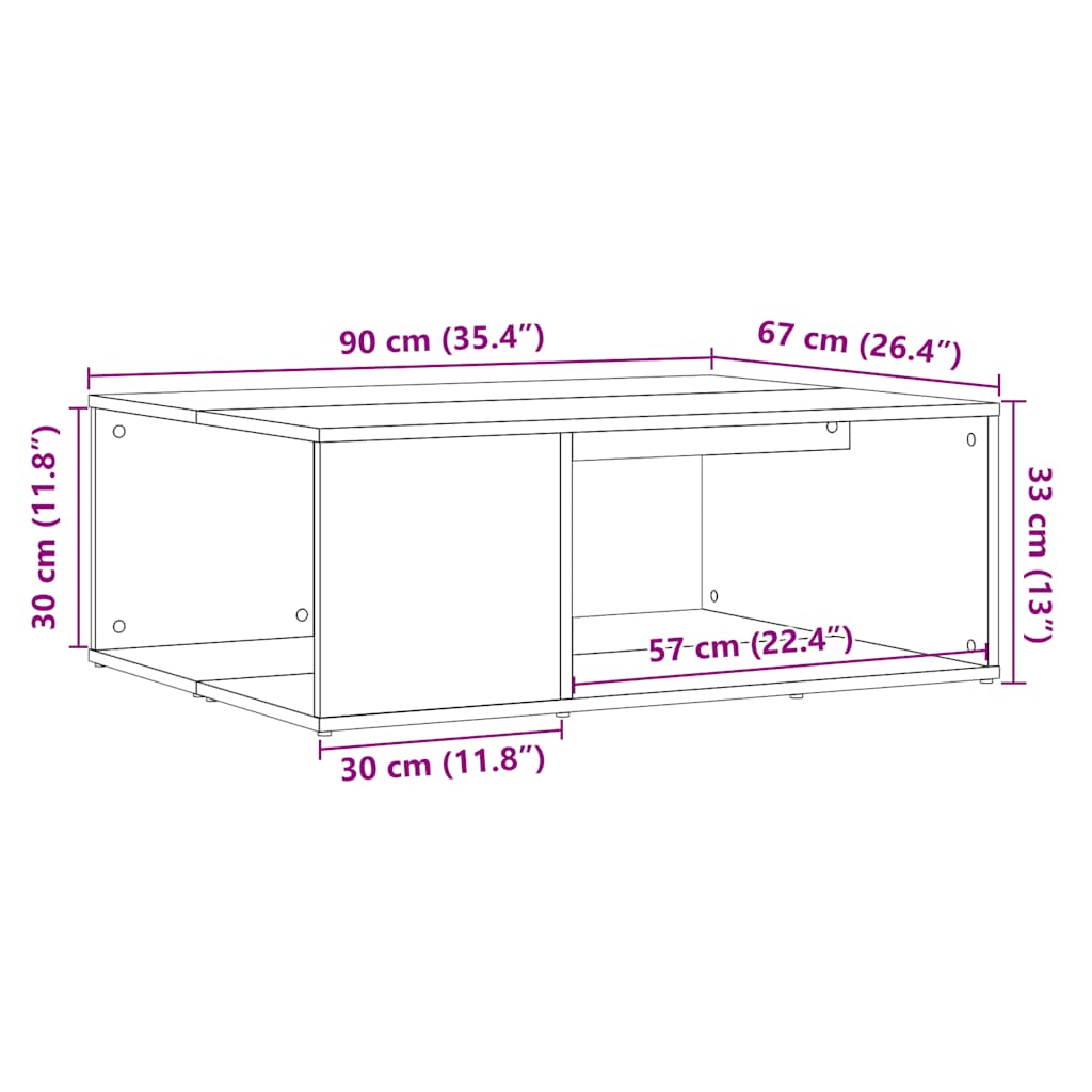 vidaXL Mesa de centro madera de ingeniería envejecida 90x67x33 cm