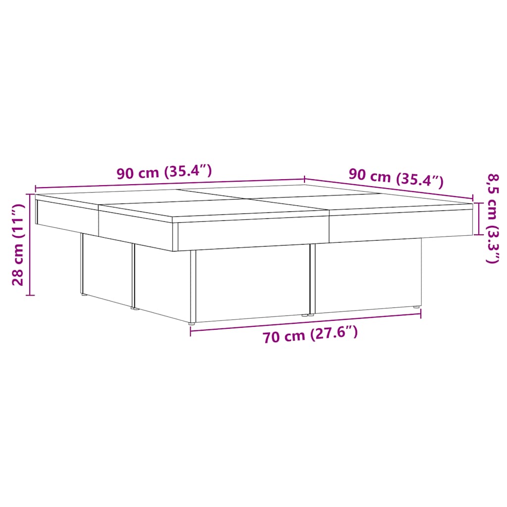 vidaXL Mesa de centro madera de ingeniería envejecida 90x90x28 cm