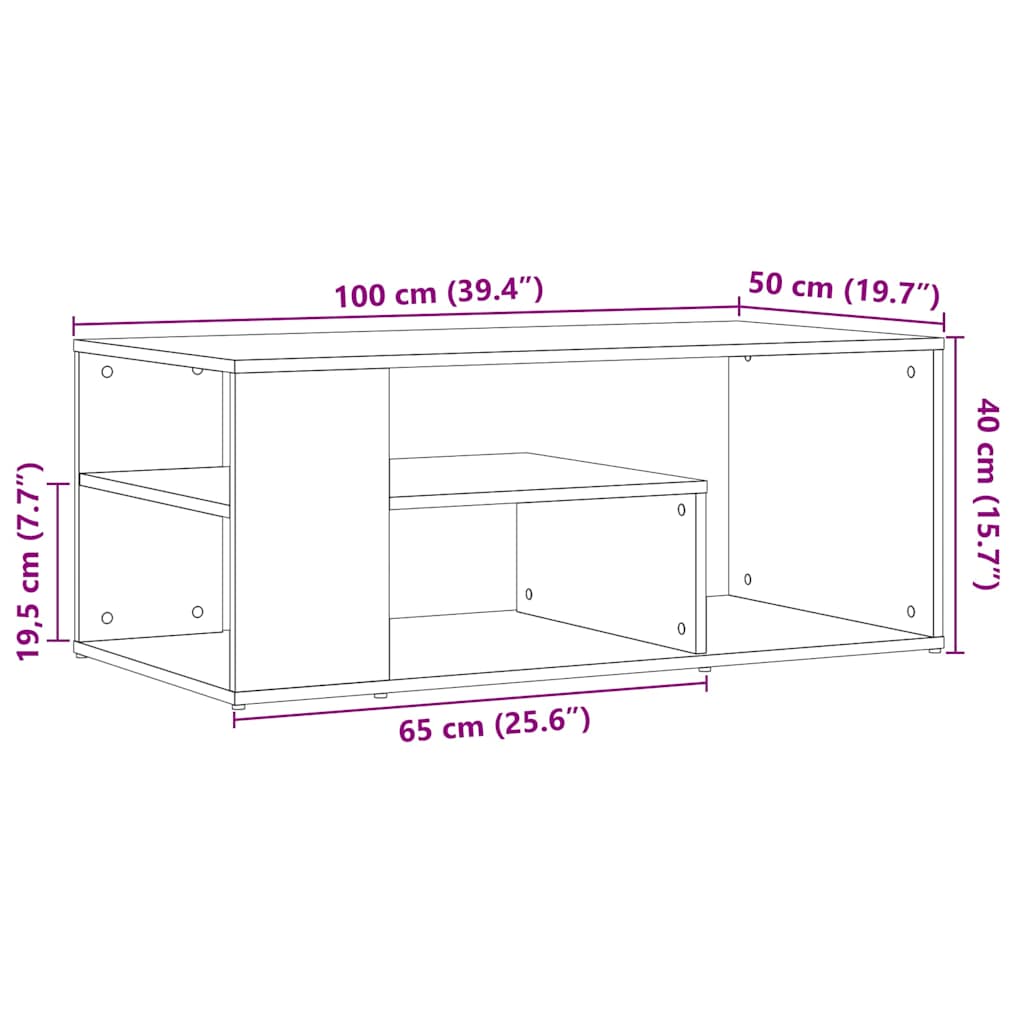 vidaXL Mesa de centro de madera contrachapada envejecida 100x50x40 cm