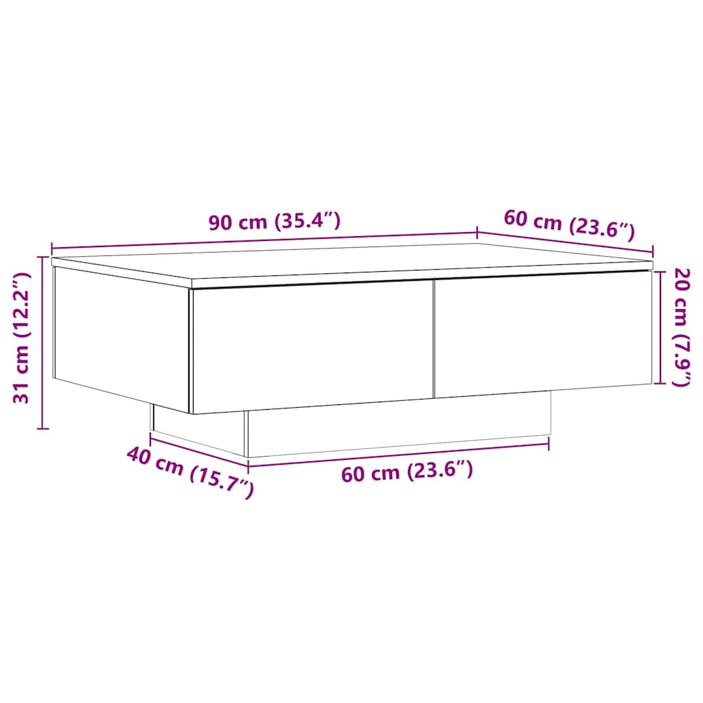 vidaXL Mesa de centro madera ingeniería madera envejecida 90x60x31 cm