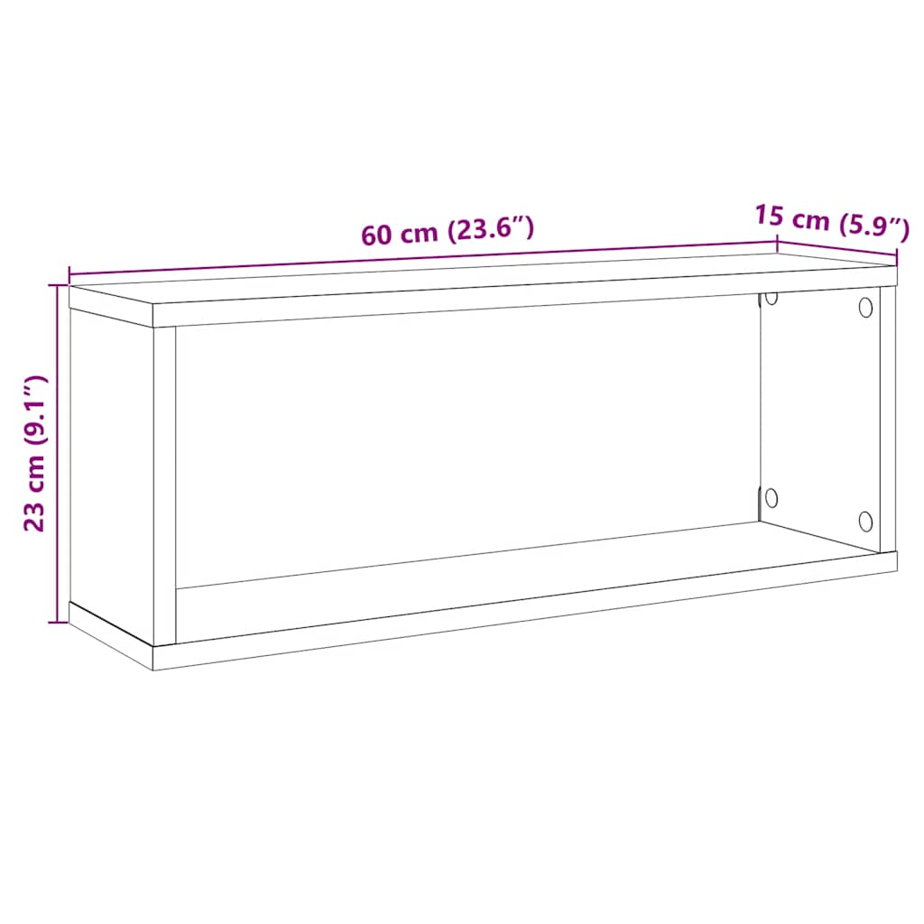 vidaXL Estantes cubo de pared 2 uds madera envejecida 60x15x23 cm