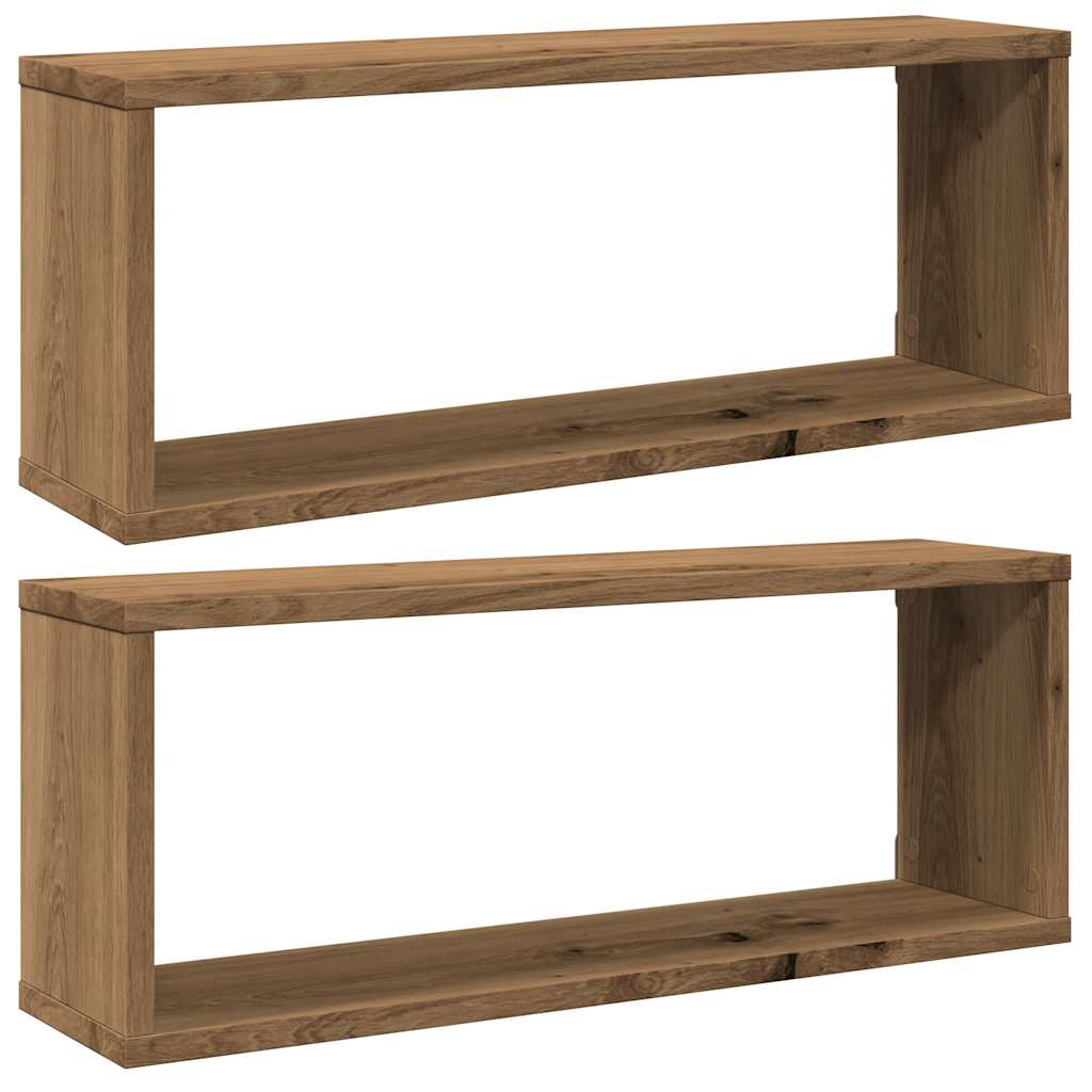 vidaXL Estantes cubo de pared 2 uds madera roble artisan 60x15x23 cm