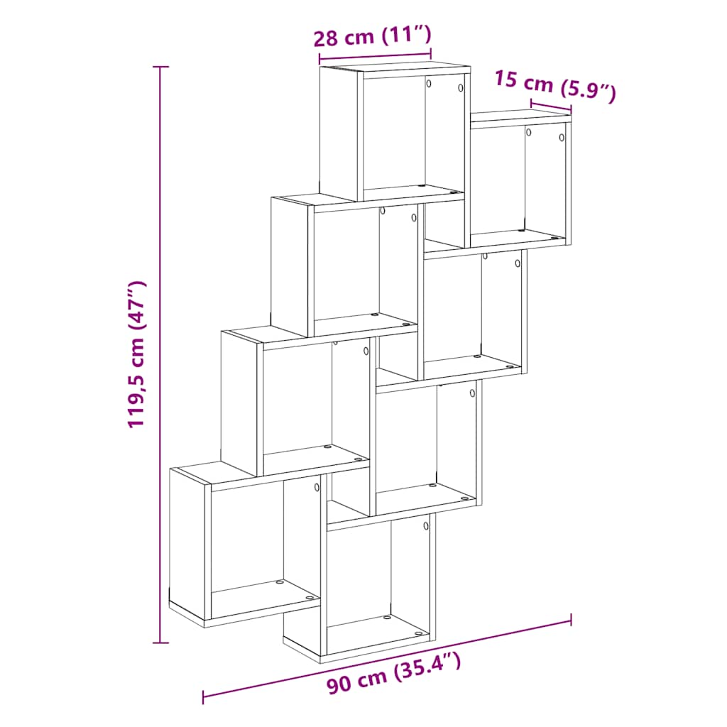 vidaXL Estante cubo pared madera ingeniería envejecida 90x15x119,5 cm