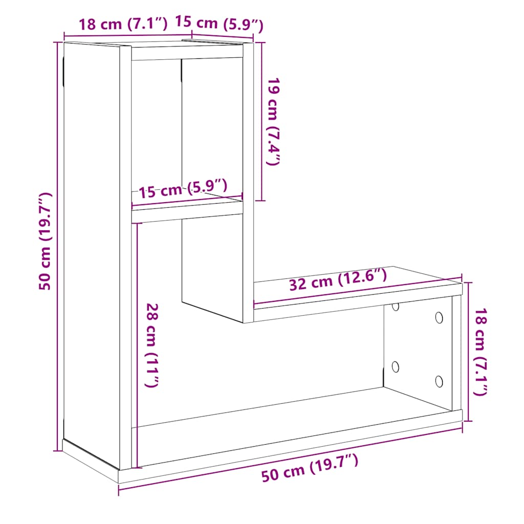 vidaXL Estantes cubo de pared 2 uds madera envejecida 50x15x50 cm