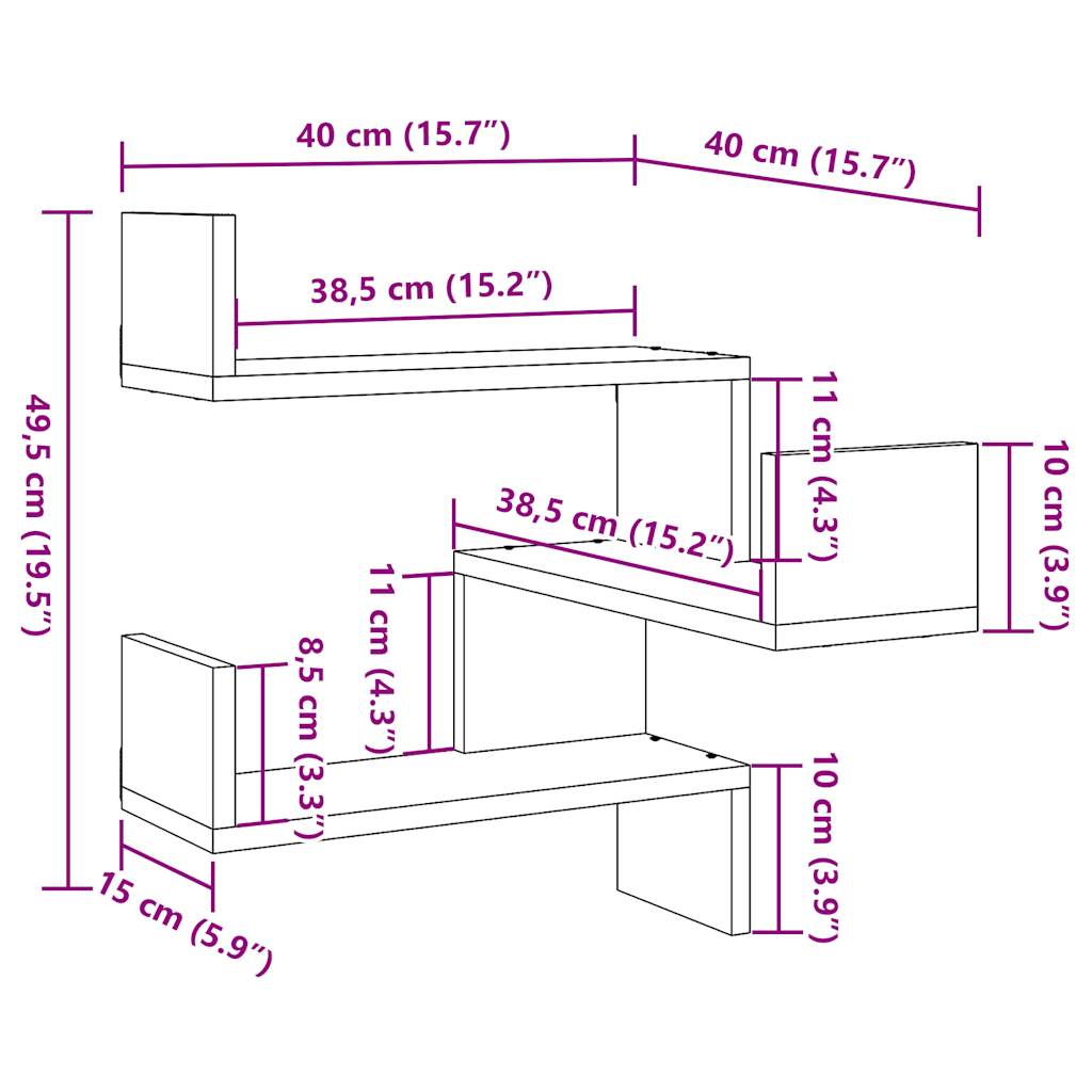 vidaXL Estantería de pared de esquina madera envejecida 40x40x49,5 cm