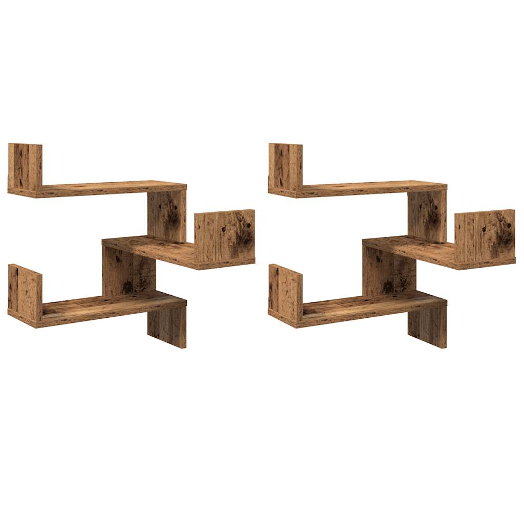 vidaXL Estanterías pared esquina 2 uds madera envejecida 40x40x49,5 cm