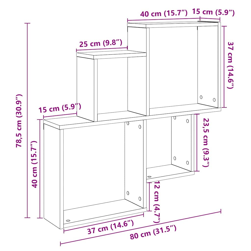 vidaXL Estante de pared madera ingeniería envejecida 80x15x78,5 cm