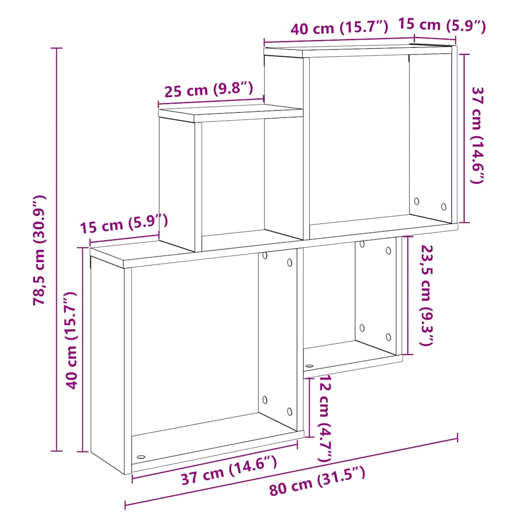 vidaXL Estante de pared madera ingeniería roble artisian 80x15x78,5 cm