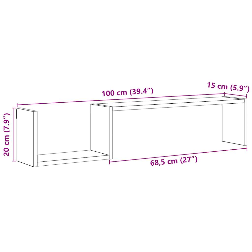 vidaXL Estante de pared 2 uds madera roble artisan 100x15x20 cm