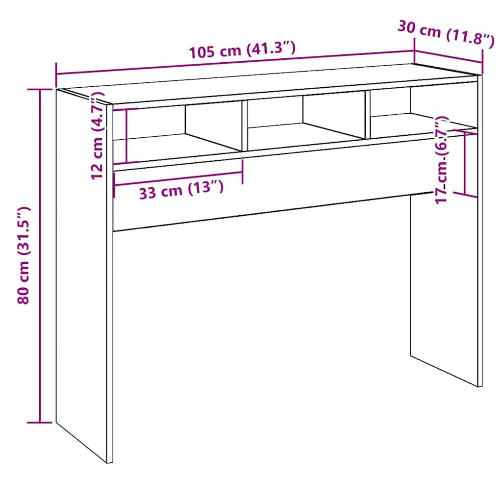 vidaXL Mesa consola madera contrachapada envejecida 105x30x80 cm