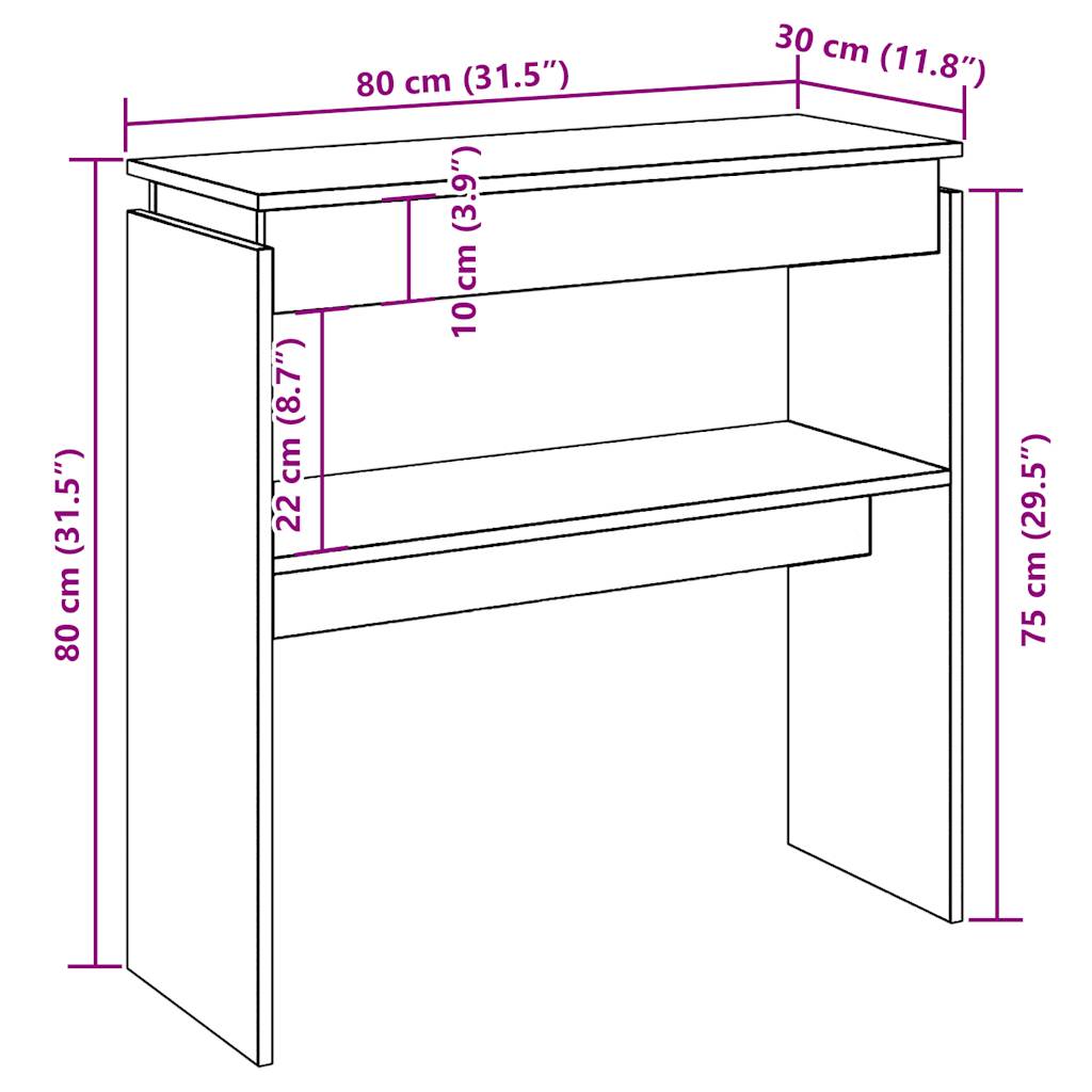 vidaXL Mesa consola madera de ingeniería envejecida 80x30x80 cm