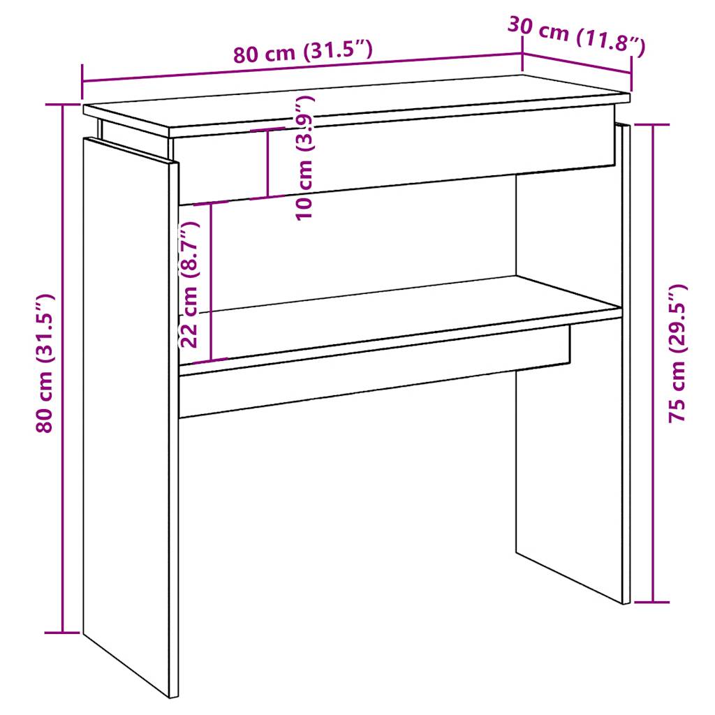 vidaXL Mesa consola madera de ingeniería roble artesanal 80x30x80 cm