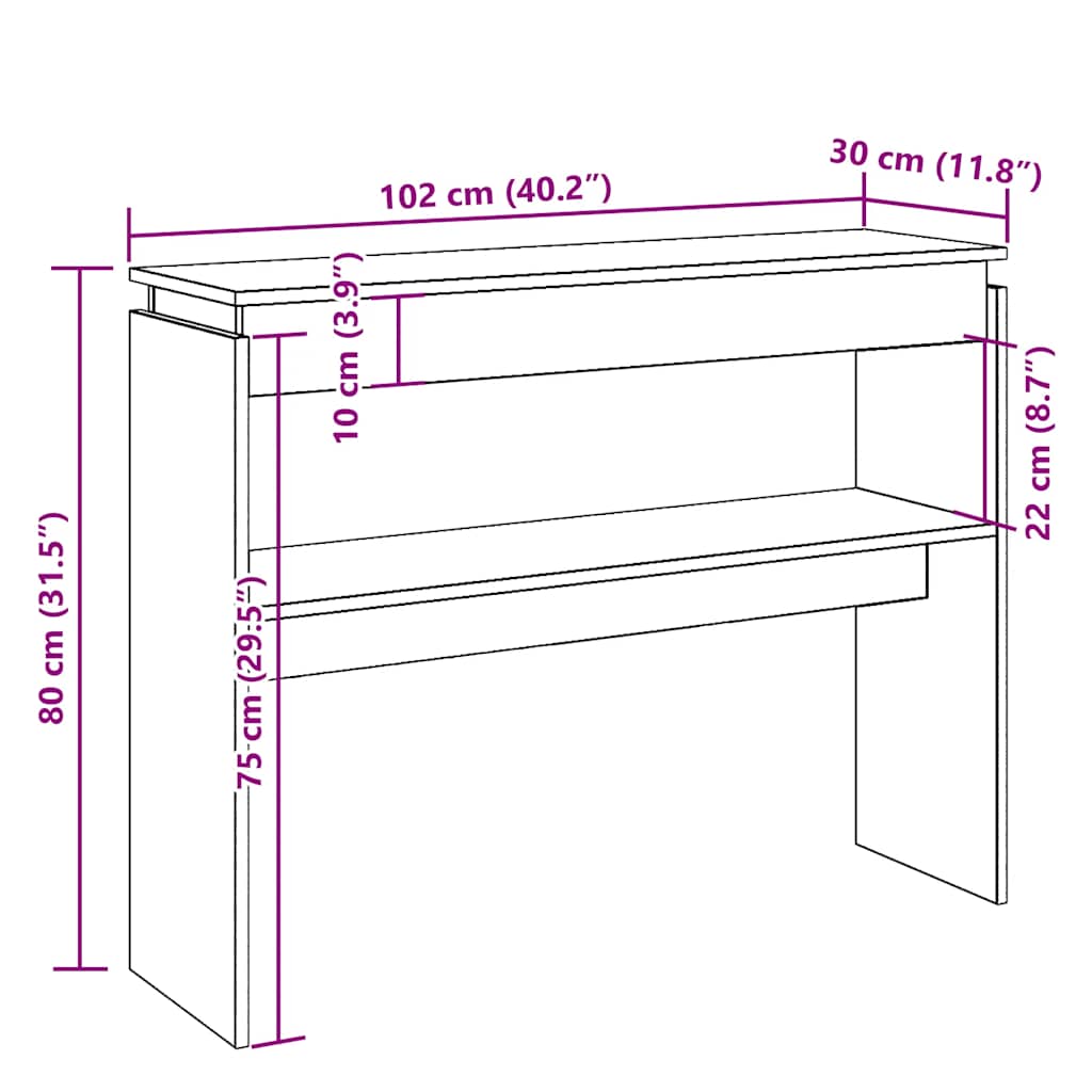 vidaXL Mesa consola madera de ingeniería envejecida 80x30x102 cm