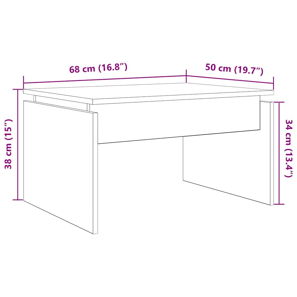 vidaXL Mesa de centro madera de ingeniería roble artisan 68x50x38 cm