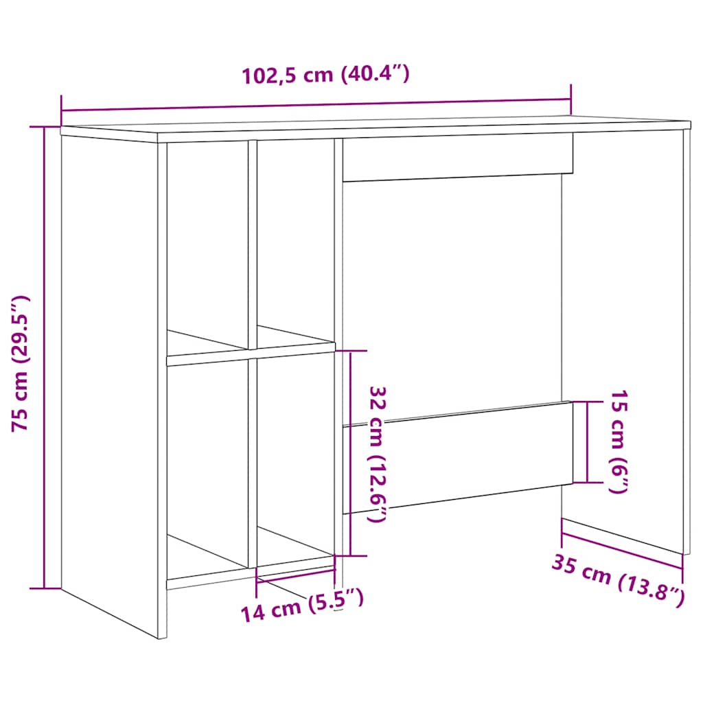 vidaXL Escritorio madera ingeniería madera envejecida 102,5x35x75 cm